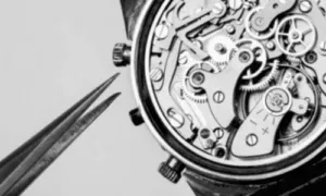 ingranaggio di orologio con pinzette
